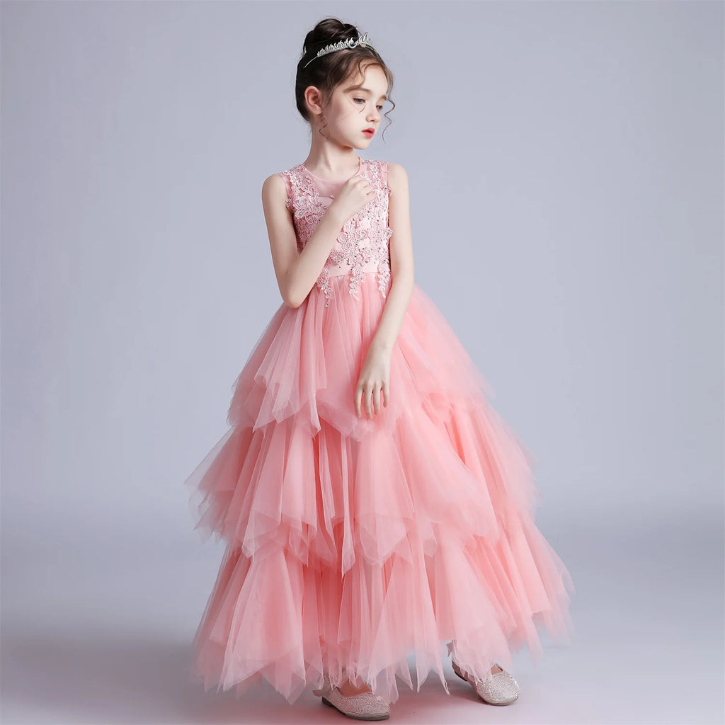 Robe Longue Rose pour Fille, Tenue de Bal Élégante, pour ixde Noël, Mariage Formel, pour Enfant de 4 à 12 Ans