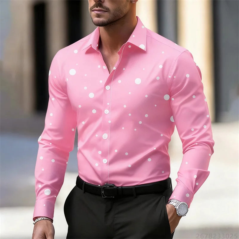 Nouvelle Chemise Décontractée à Manches Longues et Col à Revers à Pois pour Homme 2025 – Respirante, Confortable, Coupe Slim, Tendance, pour l'Extérieur – Tailles XS-6XL