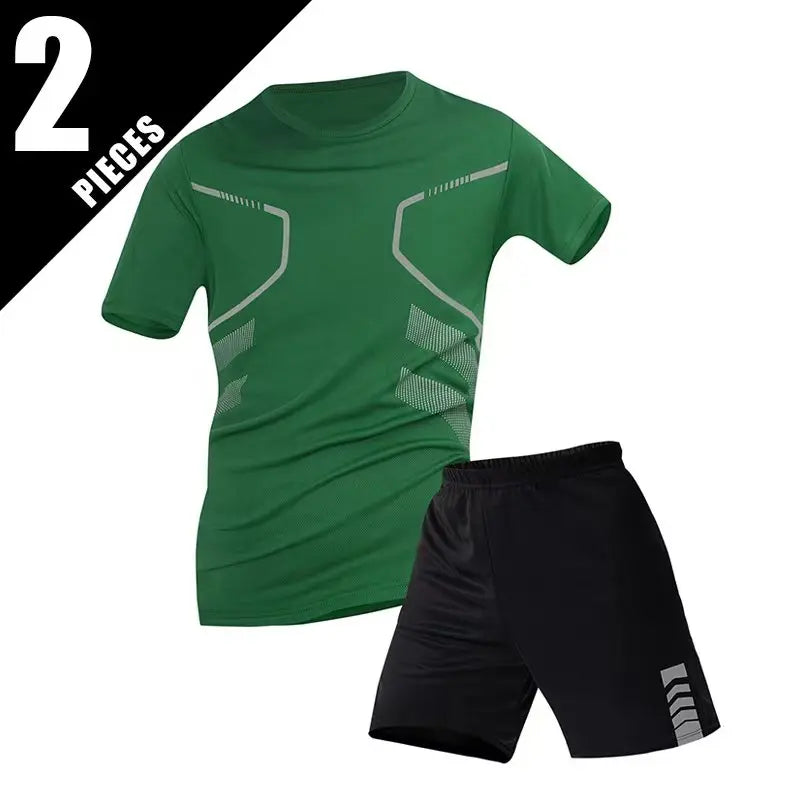 2 ensembles de taille européenne et américaine homme pantalon court à manches courtes costume homme T-shirt décontracté costume de course de remise en forme de sport