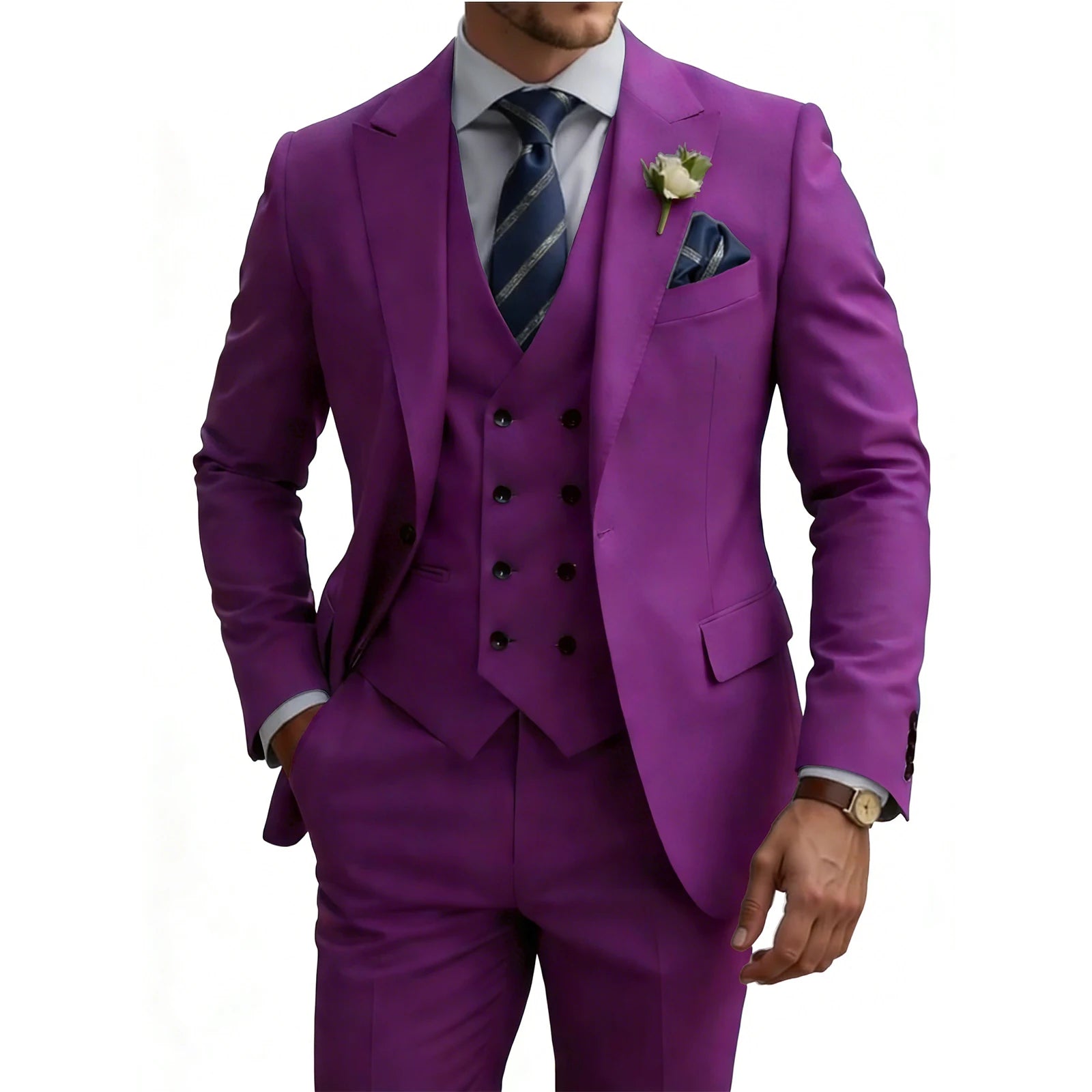 Costume homme 3 pièces slim fit, double boutonnage, pour mariage, bal, cérémonie, dîner formel, smoking