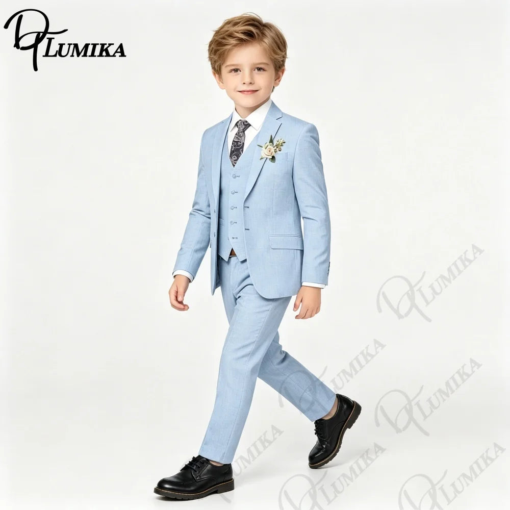 Ensemble 4 pièces élégant en lin pour garçons avec nœud papillon floral 2026 – Blazer, gilet et pantalon classiques pour le porte-anneau de mariage
