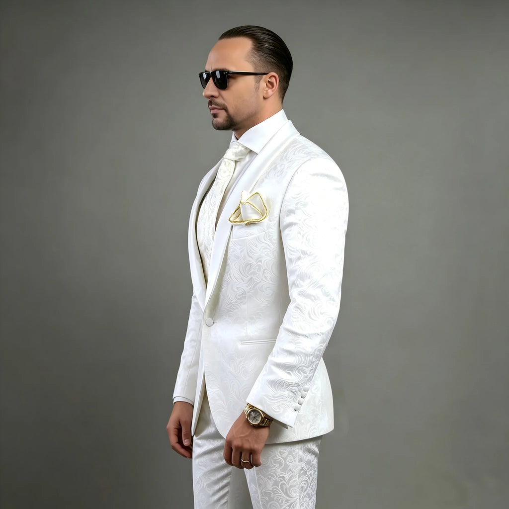 Costume deux pièces blanc à imprimé floral pour homme, veste et pantalon, pour garçons d'honneur, mariage, cocktail, soirée formelle, smoking de marié