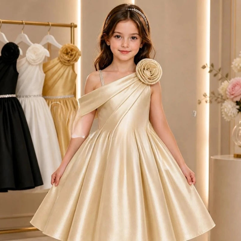 Nouvelle Robe de Cérémonie Asymétrique pour Enfants 2026 – Tenue Élégante pour Filles, Idéale pour Spectacles de Piano, Hôtesse, Chorale et Concours de Beauté