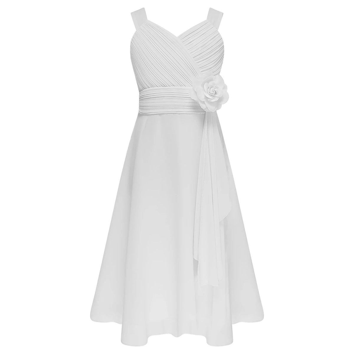 Robe de soirée élégante pour enfants filles, robe Maxi sans manches, corsage froncé en mousseline, robe de princesse de demoiselle d'honneur de mariage