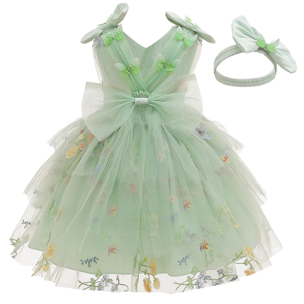 Robes tutu à volants en tulle pour petites filles, motif papillon et fleurs, pour anniversaire, mariage, fête, baptême, séance photo, Vestidos