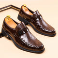 Chaussures habillées marron à motif crocodile pour hommes, mocassins en cuir verni à enfiler, chaussures Oxford formelles pour affaires et mariages