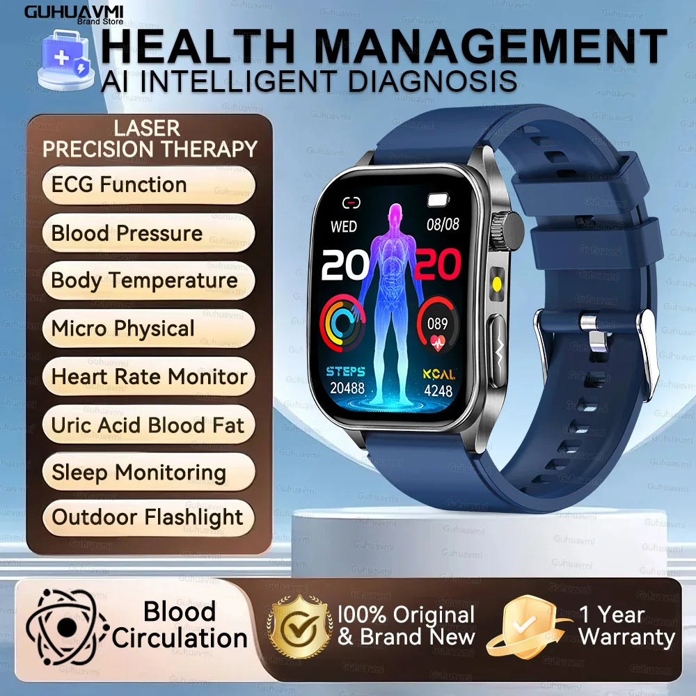 2025New 650nm Laser conditionnement verre saphir montre intelligente hommes ECG fréquence cardiaque Micro examen physique santé Smartwatch température