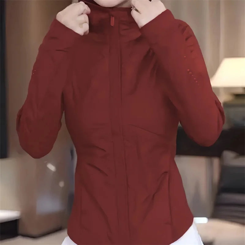 Veste de yoga violette, coupe ajustée et amincissante, portée pour les personnes courtes au printemps et en automne, nouvelle veste en coton à capuche, veste en coton