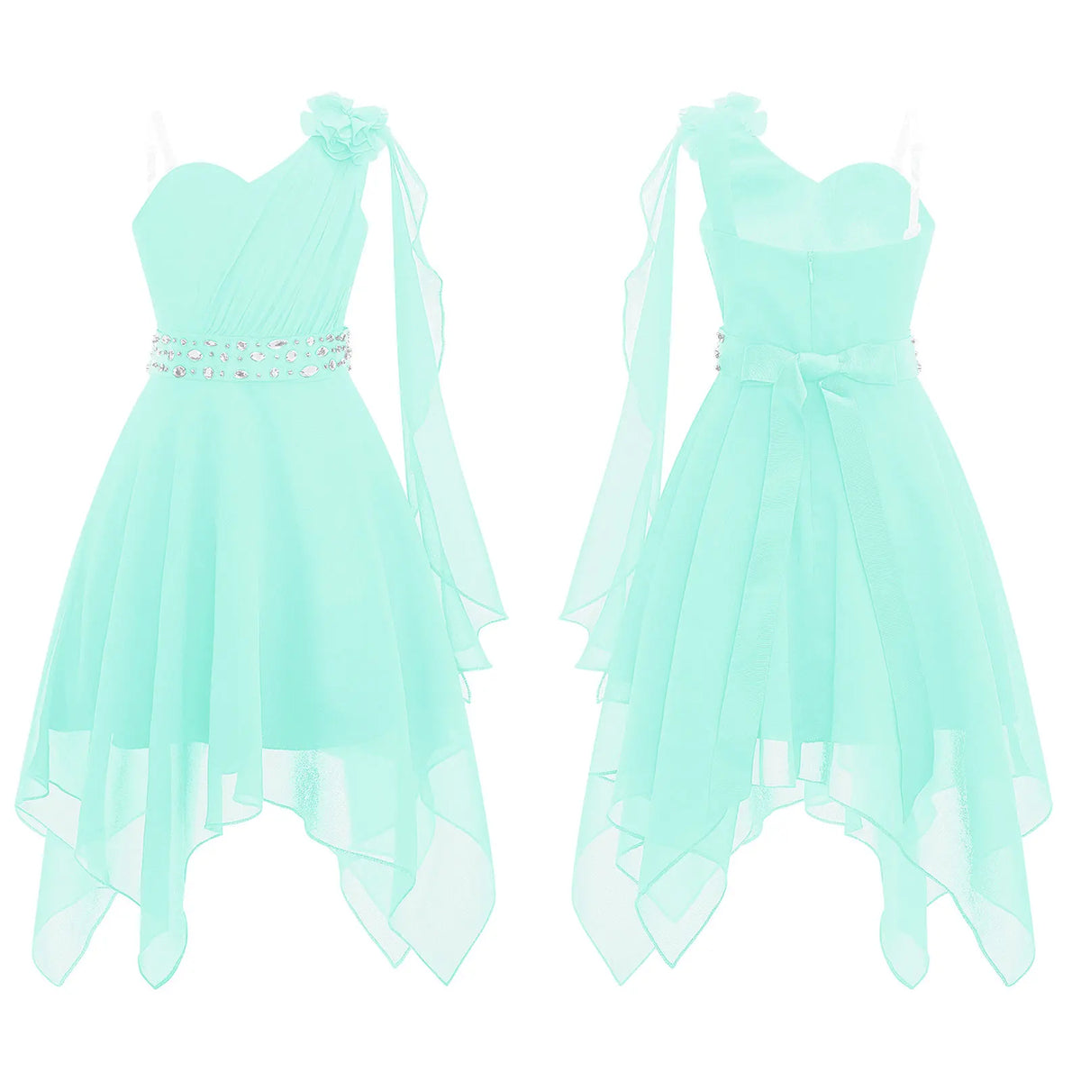 Robe de mariage pour filles de 6 à 16 ans, sans manches, élégante, froncée, avec des appliques, ourlet asymétrique, en mousseline de soie, robes de princesse pour fête d'anniversaire et de bal