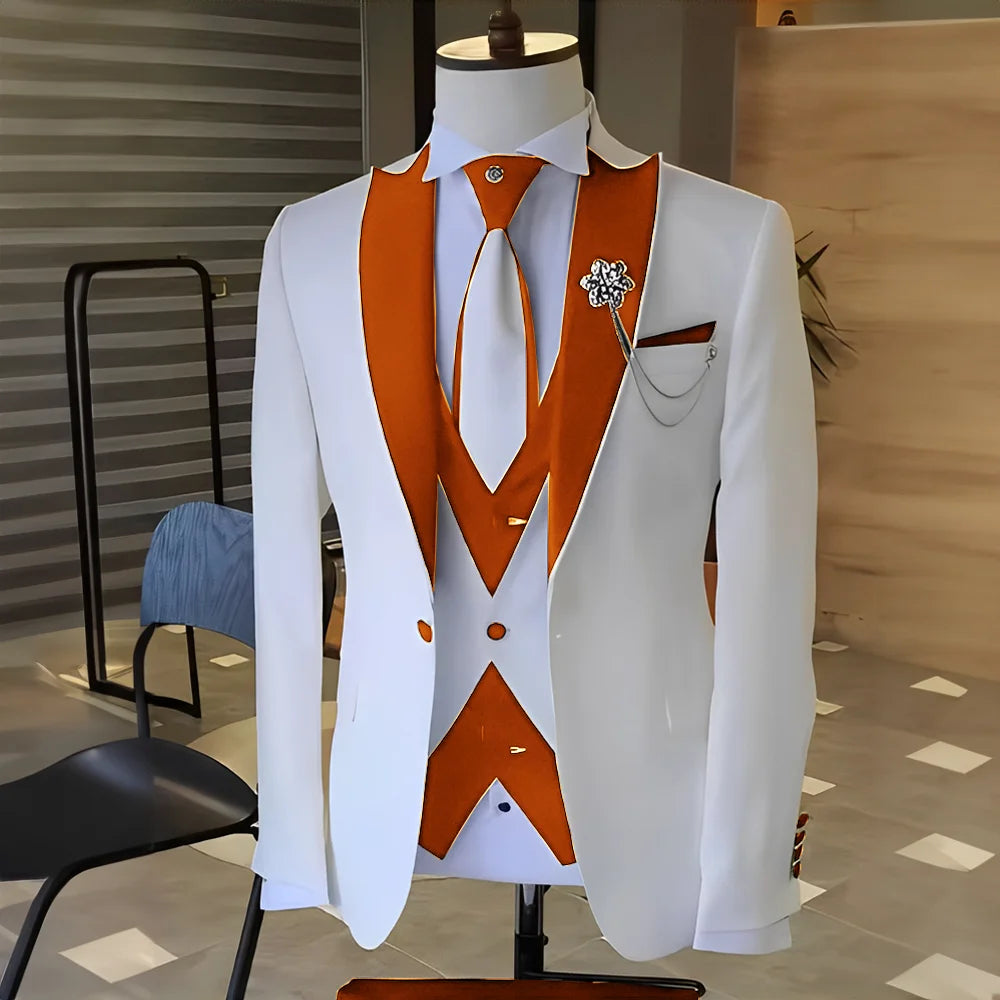 Costume Blanc et Noir pour Homme, Smoking de Mariage, Revers Patricia, Terno Mascul37, de Bal, Marié, Ensembles Blazer Slim Fit, 3 Pièces