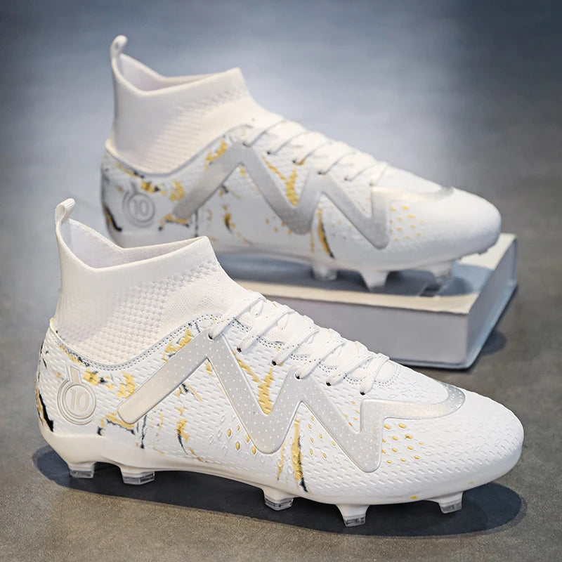 Chaussures de Football professionnelles FG/TF pour adultes, bottes de Football à longues pointes antidérapantes, crampons à cheville haute pour jeunes enfants, baskets de Football en herbe ﻿