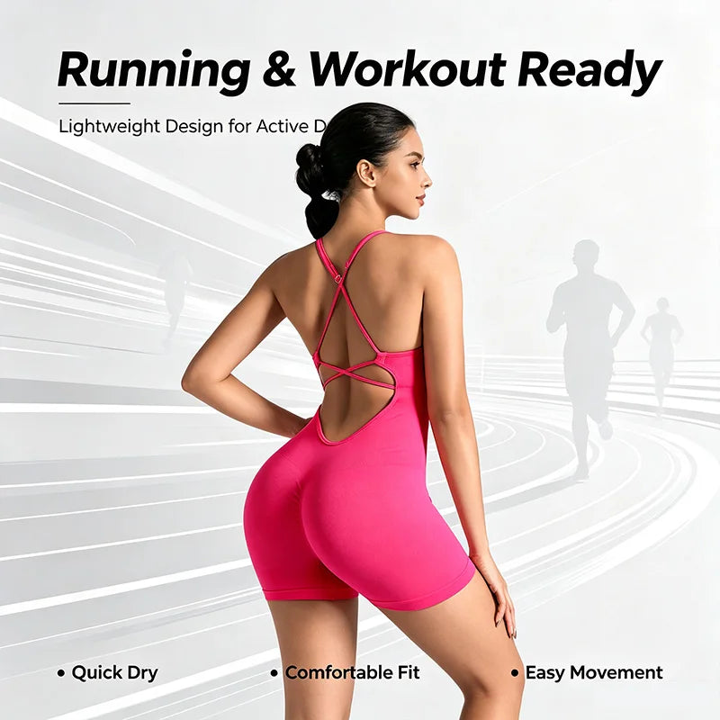 Ensemble de sport moulant sans couture une pièce avec legging de yoga et brassière dos nu sexy pour amincir les hanches et le fitness