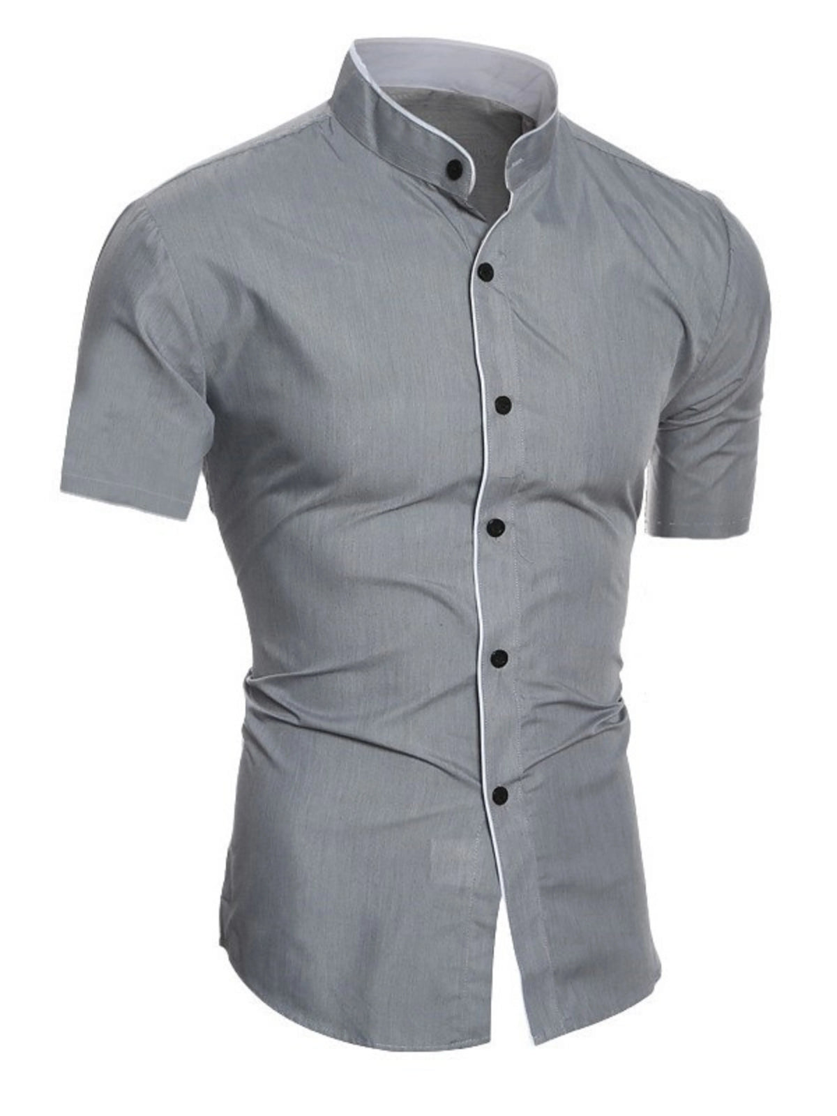 Chemise d'été décontractée à manches courtes pour hommes, haut à col montant, confortable et respirant, slim, couleur unie