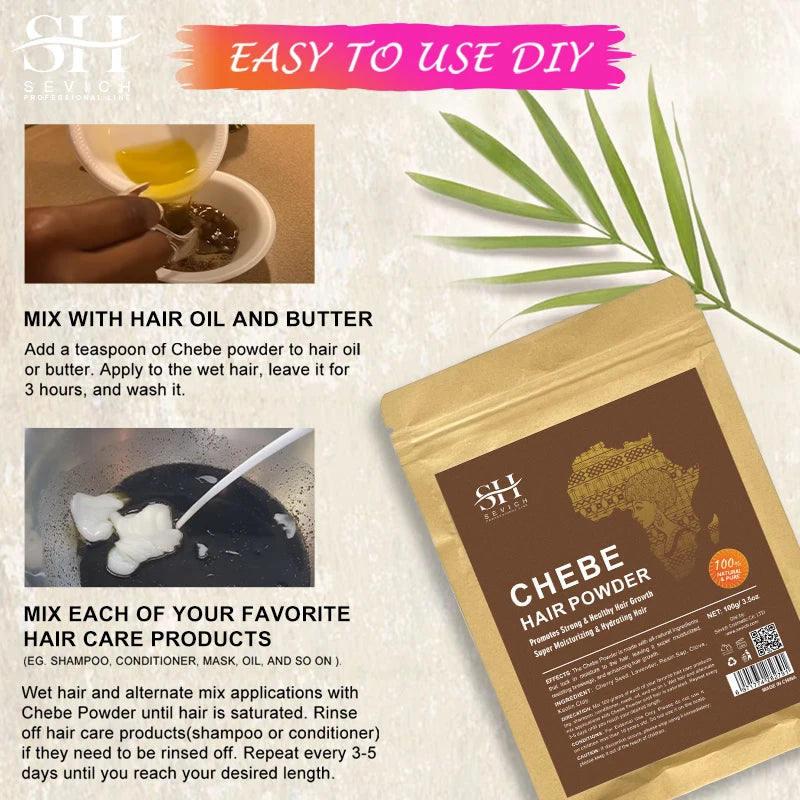 Poudre de Chebe 100% naturelle, ingrédients naturels, favorise les cheveux, renforce et épaissit, Anti-perte de cheveux, traitement de repousse des cheveux