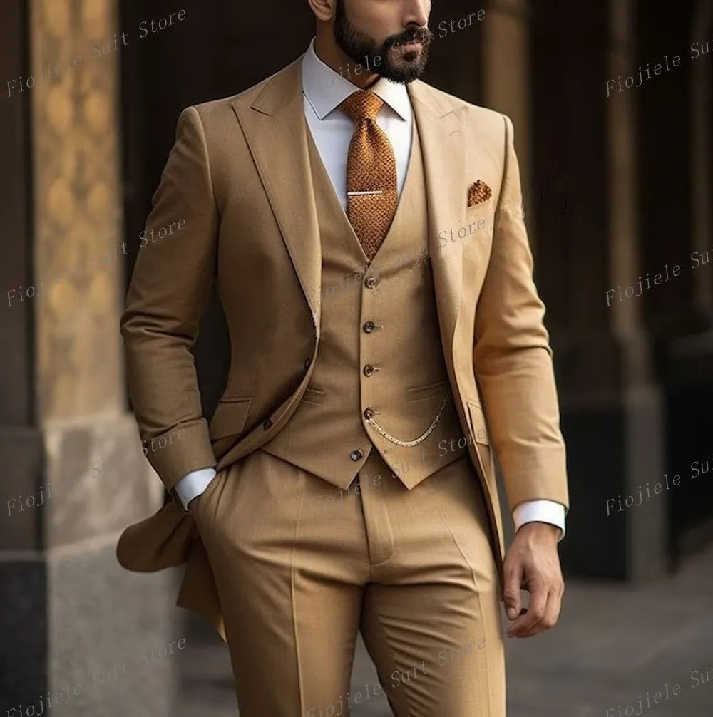 Costume ivoire pour hommes, Tuxedos d'affaires pour occasions formelles, marié, fête de mariage, bal de promo, ensemble 3 pièces, Blazer, gilet, pantalon