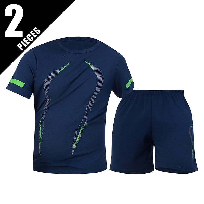 2 ensembles de taille européenne et américaine homme pantalon court à manches courtes costume homme T-shirt décontracté costume de course de remise en forme de sport