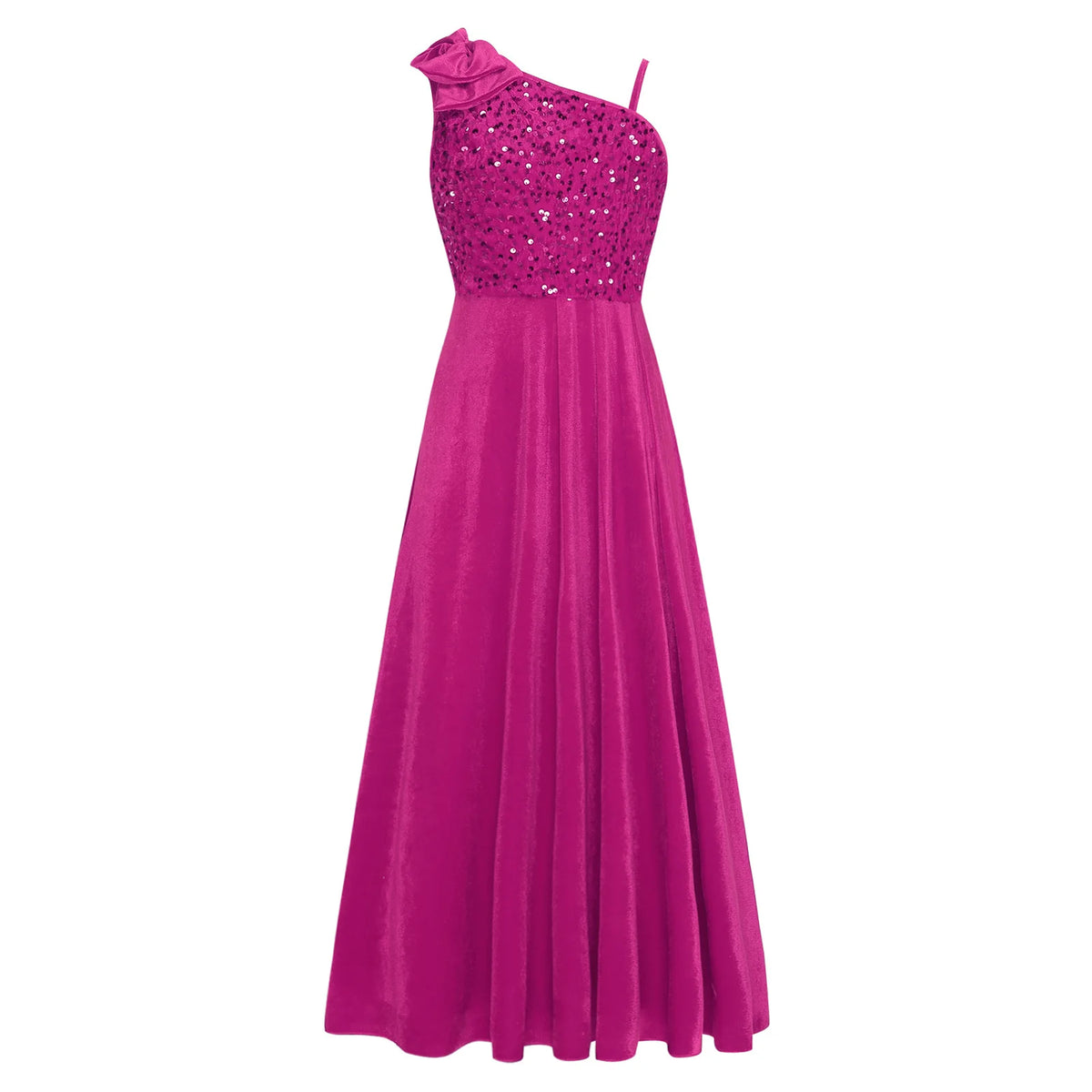 Robe de Demoiselle d'Honneur Junior Élégante pour Filles, Robe de Fille d'Honneur à Une Épaule Fendue avec Fleur pour Mariage, Fête, Costume Festif, Robes pour Enfants