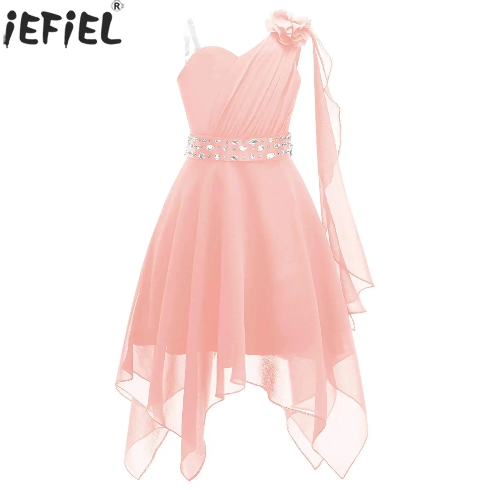 Robe de mariage pour filles de 6 à 16 ans, sans manches, élégante, froncée, avec des appliques, ourlet asymétrique, en mousseline de soie, robes de princesse pour fête d'anniversaire et de bal