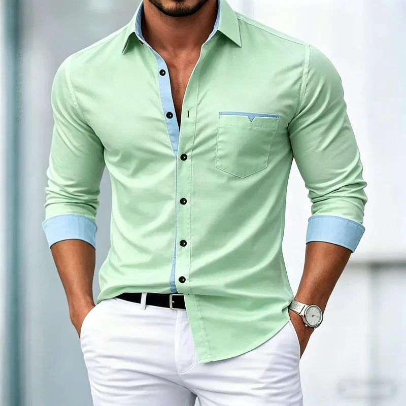 Chemises pour hommes de haute qualité, chemises à manches longues contrastées, chemises décontractées pour affaires, chemises tendance pour les rendez-vous, vêtements polyvalents pour hommes