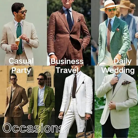 Ensemble de costume en lin 2 pièces pour homme – Coupe ajustée décontractée légère pour l'été – Blazer et pantalon pour la plage, mariage, bal de promo, soirée