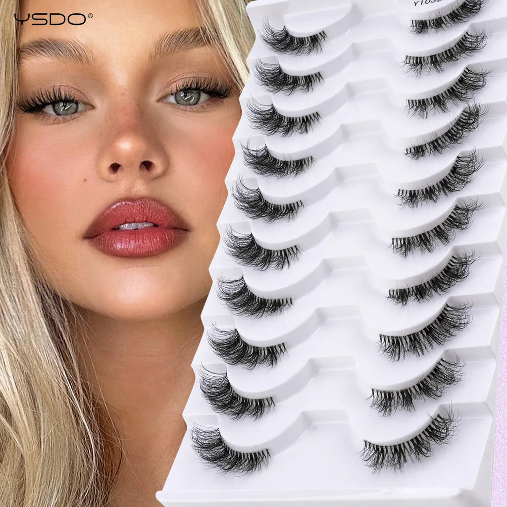 YSDO-Demi cils de chat doux, bande claire naturelle, faux cils, contaminants naturels, py, faux cils de vison 3D, outils de maquillage, 5/10 paires
