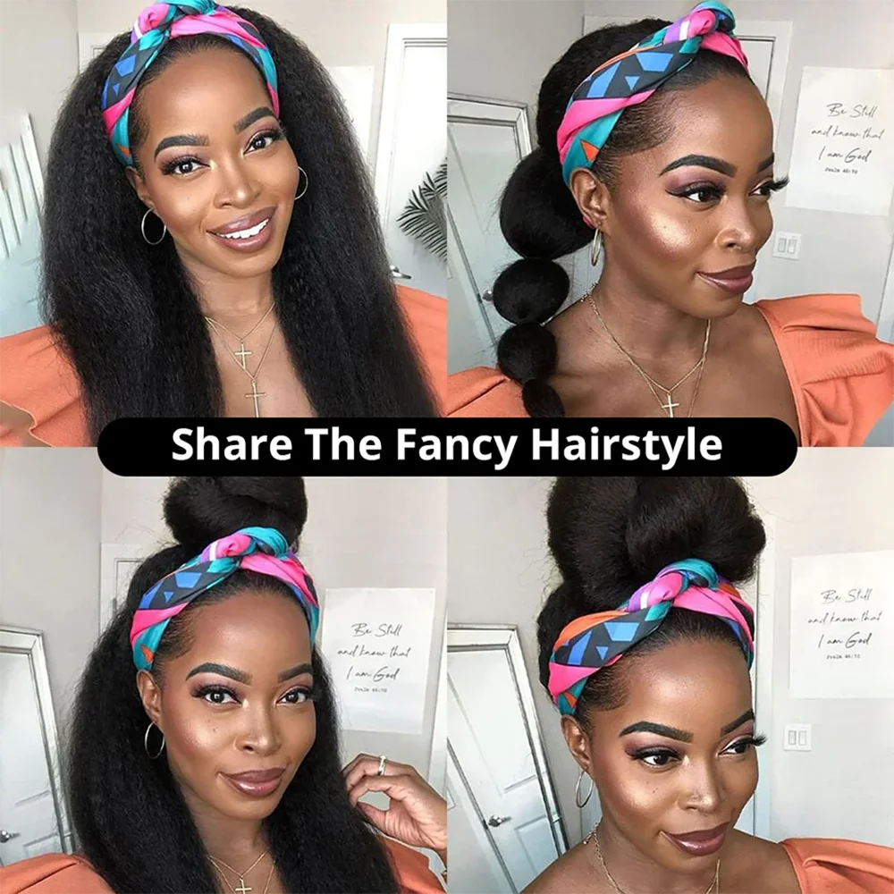 Crépus droit bandeau perruques Remy cheveux humains perruque prêt à porter brésilien Yaki droit bandeau perruque de cheveux humains pour les femmes