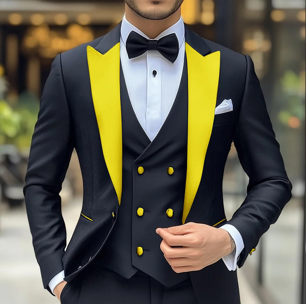 Costume 3 pièces de smoking de mariage pour marié, costume noir pour hommes, veste, pantalon, gilet formel, Blazer à revers, tenue cintrée