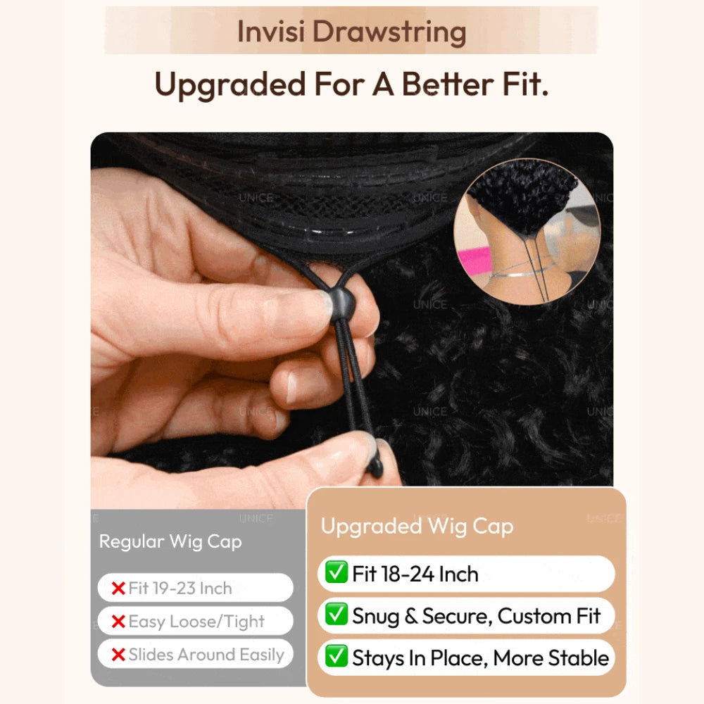 Perruque bouclée birmane UNice avec frange et pointes à boucles fines 7x5, perruque en cheveux humains sans colle Bye-Bye Slip Lace, prête à l'emploi, densité 150%