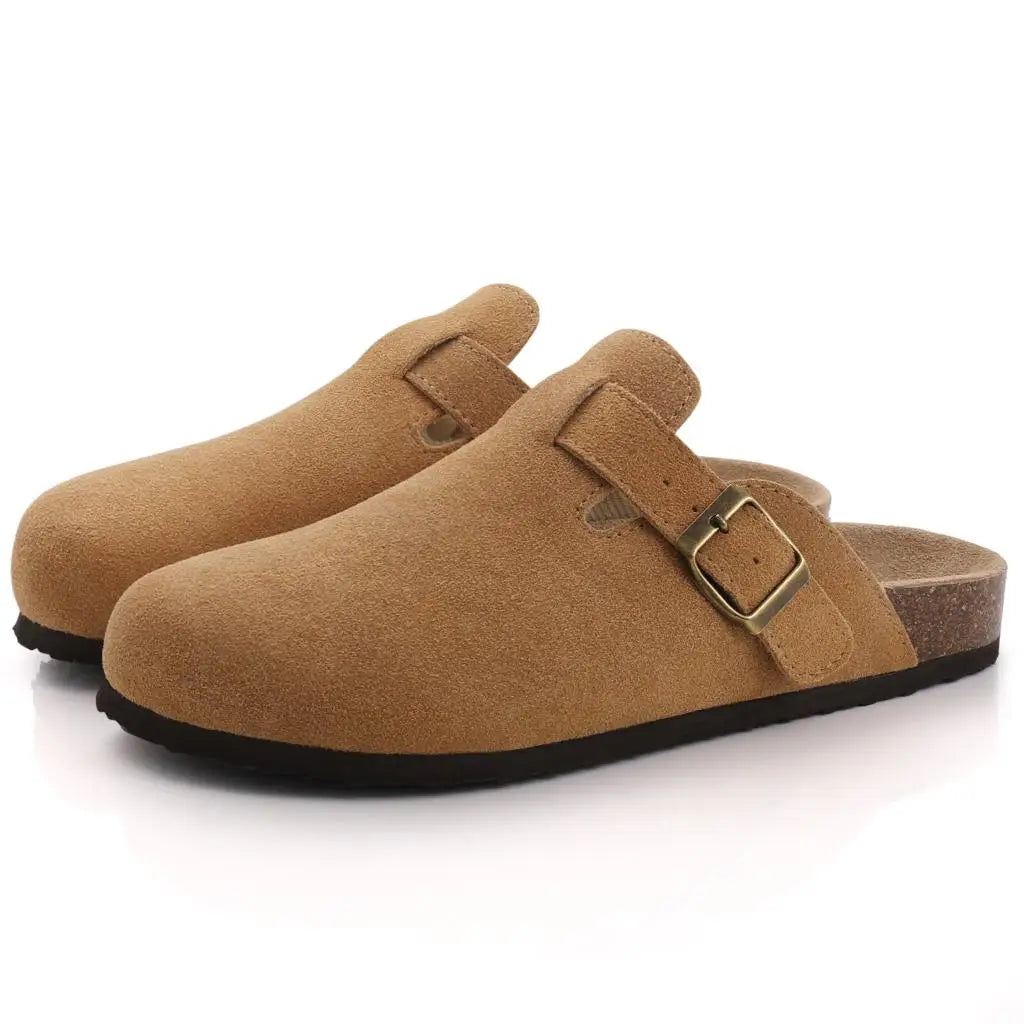 Comwarm – Mules en daim pour femmes, pantoufles, sabots pour hommes, sandales à semelle intérieure en liège avec Support d'arc, diapositives de plage en plein air, chaussures de maison