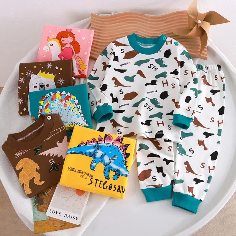 Vêtements de maison pour bébé fille, pyjama, pantalon long, t-shirt, sous-vêtements à motif de chat de dessin animé, ensemble de vêtements pour filles de 0 à 6 ans