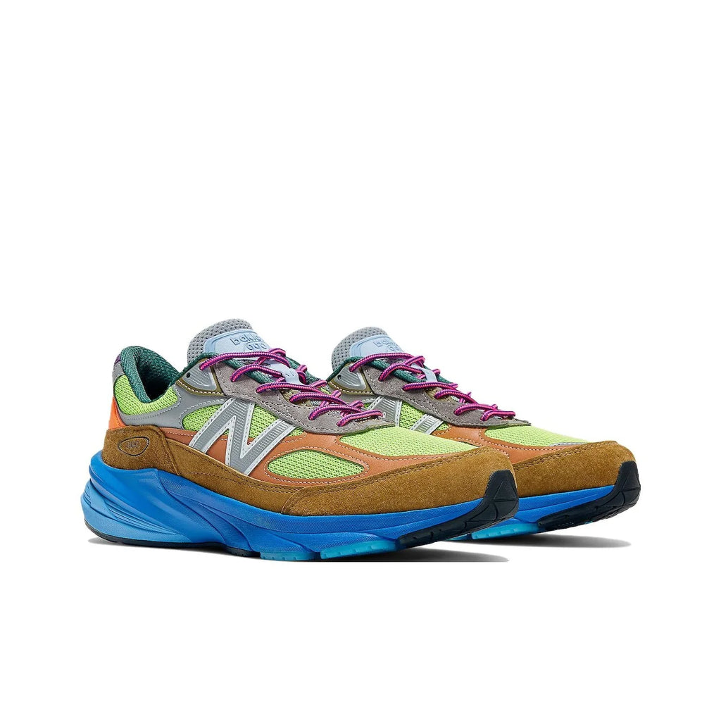 New Balance NB 990 V6 Chaussures de course unisexes basses marron/vert fluo
