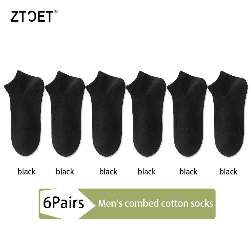 6 paires de chaussettes en coton peigné pour hommes, de haute qualité, courtes, respirantes, anti-odeur et antibactériennes, pour affaires, printemps et été
