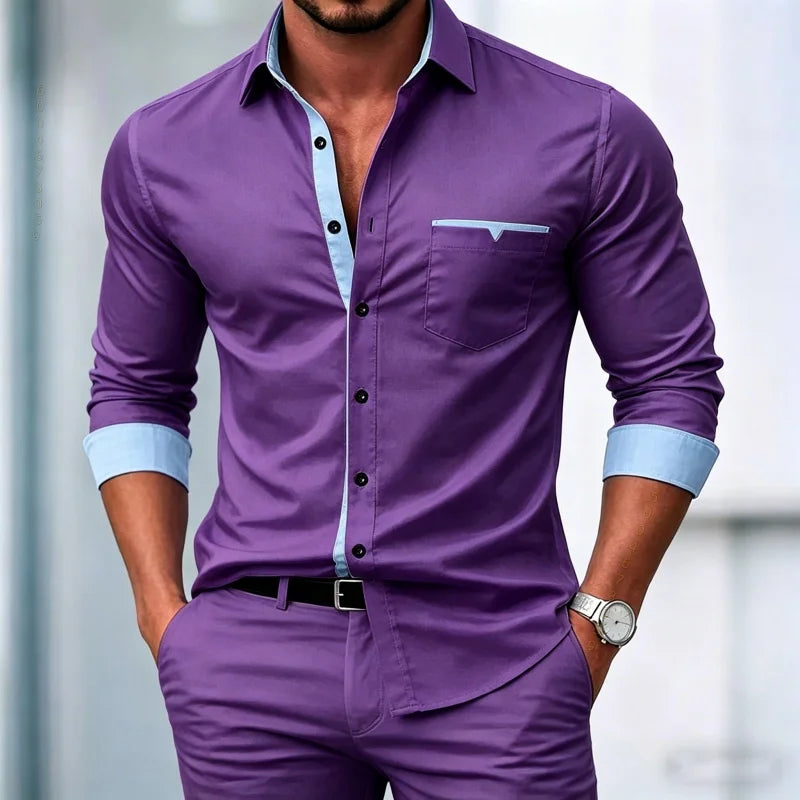 Chemises pour hommes de haute qualité, chemises à manches longues contrastées, chemises décontractées pour affaires, chemises tendance pour les rendez-vous, vêtements polyvalents pour hommes