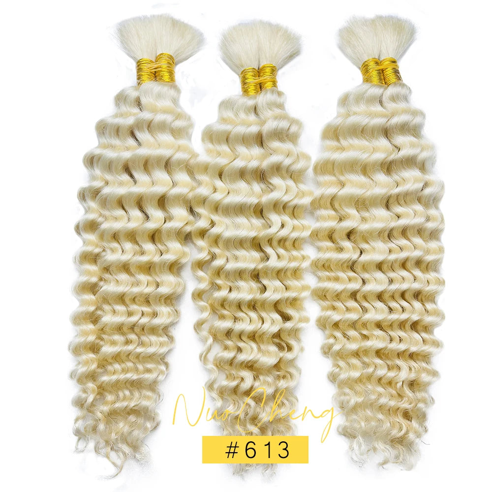 2 lots de cheveux humains à tresser pour tresses bohèmes, 14 pouces 100g 10A Cheveux humains brésiliens vierges en vrac à ondulations profondes pour tressage