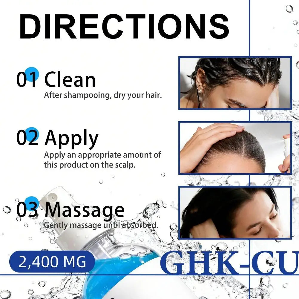 Sérum de croissance des cheveux au peptide de cuivre GHK-Cu, anti-perte de cheveux, essence pour le cuir chevelu, liquide réparateur, huile nourrissante pour hommes et femmes, 60 ml