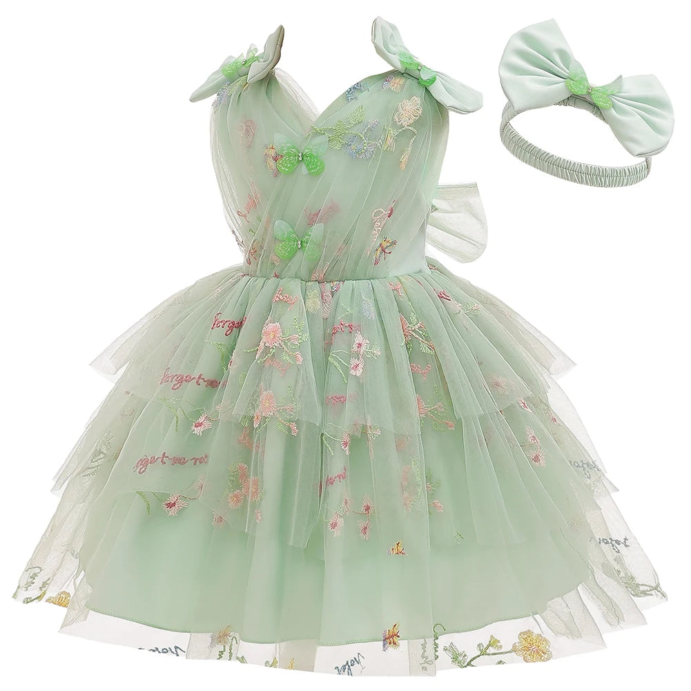 Robes tutu à volants en tulle pour petites filles, motif papillon et fleurs, pour anniversaire, mariage, fête, baptême, séance photo, Vestidos