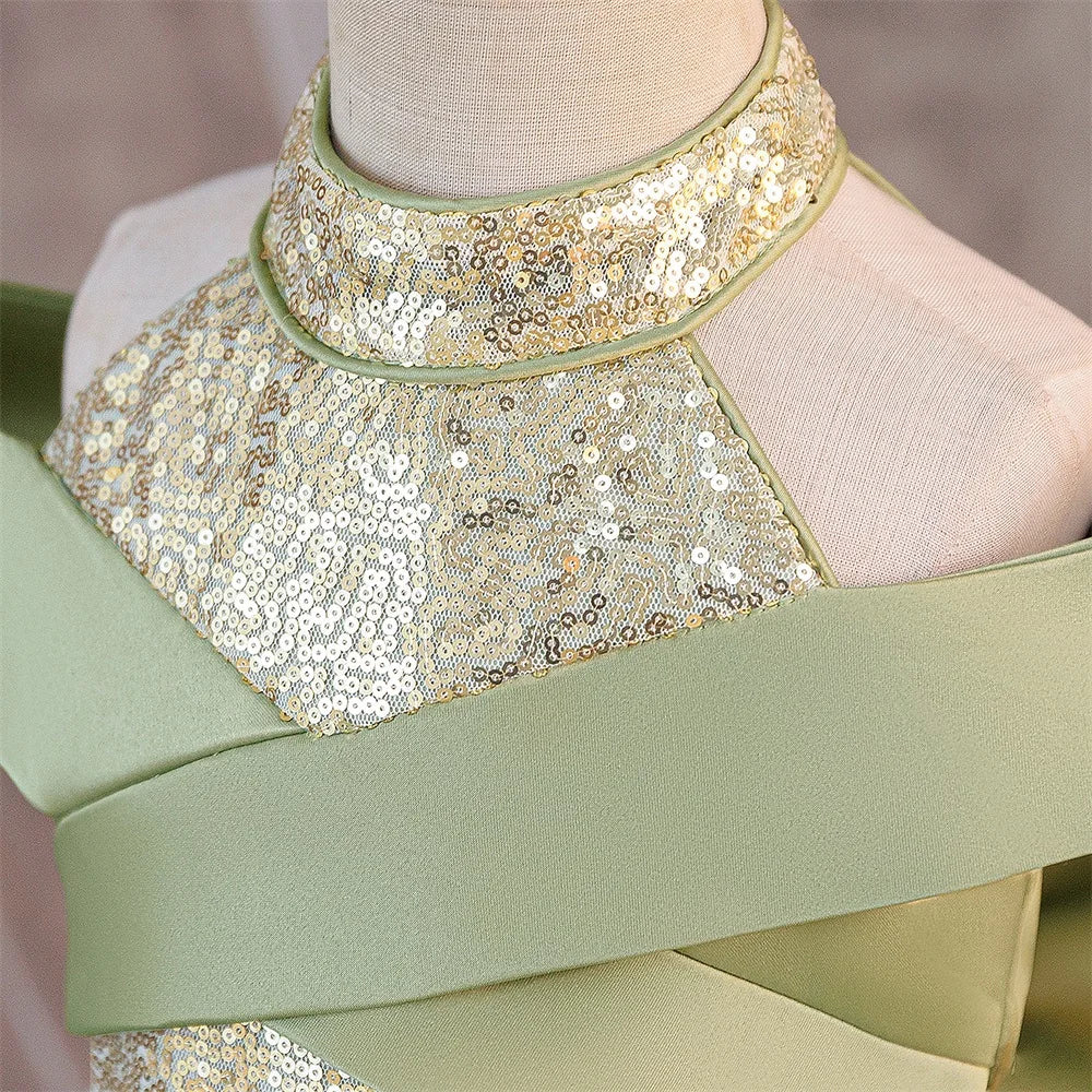 Robe de soirée élégante à sequins pour filles, avec traîne, pour mariage, demoiselles d'honneur, bal de promo, avec nœud, pour anniversaire, concours de beauté, vêtements pour enfants