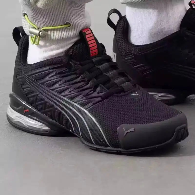 2026 PUMA 379601-01 Baskets de course en maille noires et rouges, avec coussin d'air respirant et amortissant, chaussures de sport décontractées unisexe