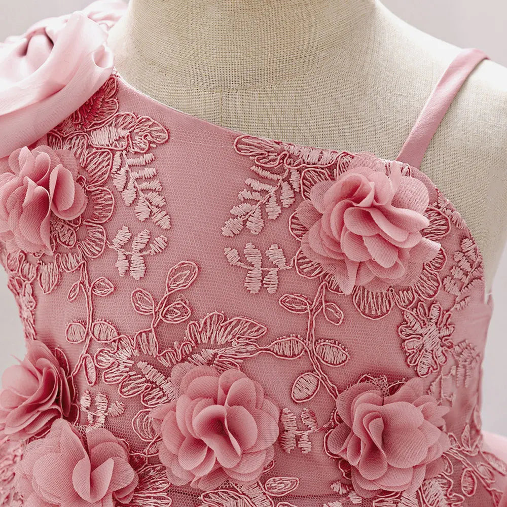 Robe de princesse florale pour petite fille, broderie en dentelle, robe de bal en tulle simple, 1-3 ans, robe de soirée pour anniversaire ou mariage