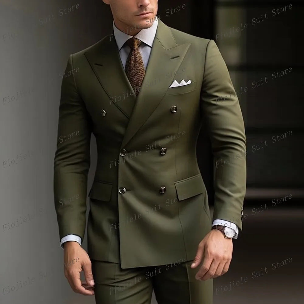 Vert armée hommes affaires Occasion formelle Tuxedos marié Groomsman fête de mariage bal mâle costume 2 pièces ensemble Blazer pantalon