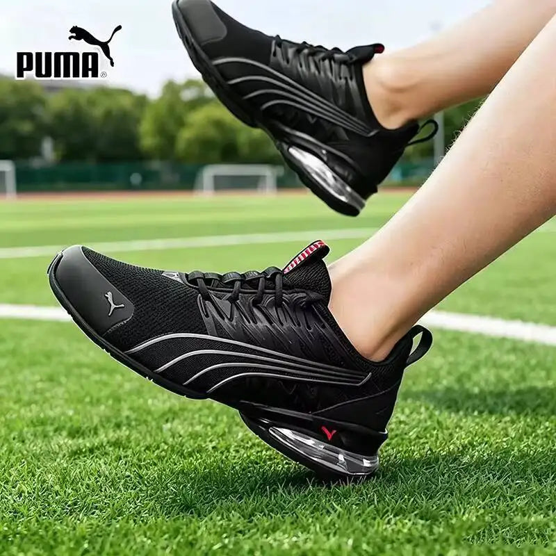 2026 PUMA 379601-01 Baskets de course en maille noires et rouges, avec coussin d'air respirant et amortissant, chaussures de sport décontractées unisexe