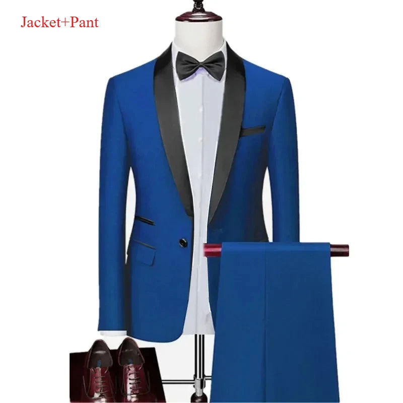 Ensemble de costume noir à revers pour hommes, manteau, gilet, pantalon/affaires pour garçons d'honneur, robe de mariée, pantalon Blazer Fprmal