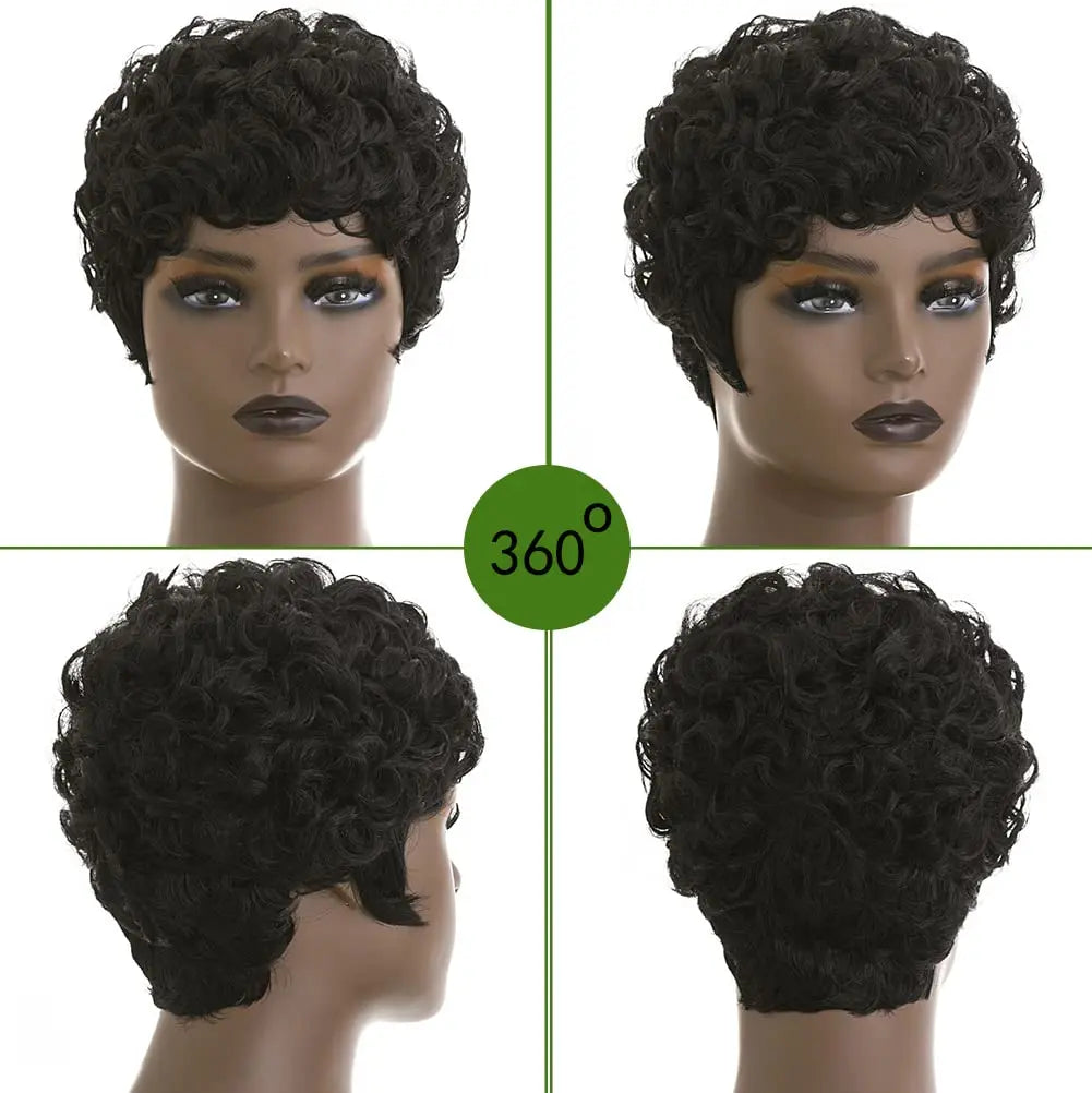 Perruques courtes coupe lutin pour femmes noires cheveux synthétiques Afro perruque lutin couleur noire perruques courtes pour les femmes noires courtes bouclées