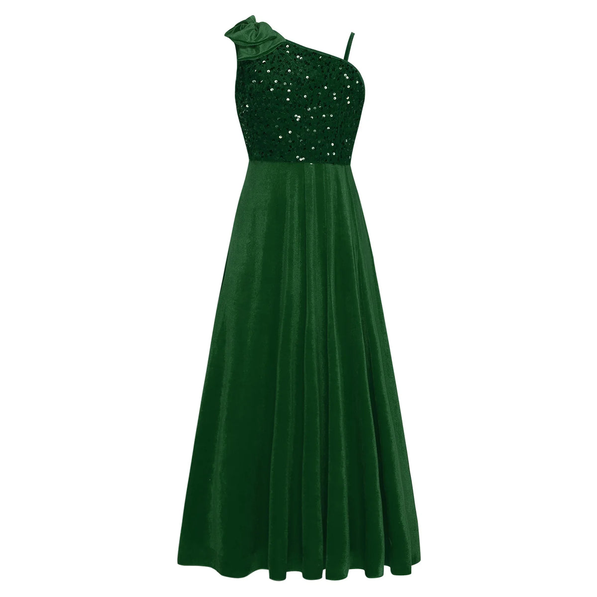 Robe de Demoiselle d'Honneur Junior Élégante pour Filles, Robe de Fille d'Honneur à Une Épaule Fendue avec Fleur pour Mariage, Fête, Costume Festif, Robes pour Enfants