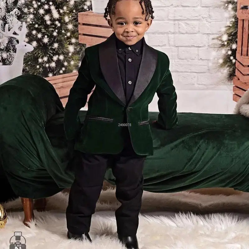 Robe d'anniversaire pour enfants de 1 an, Blazer en velours vert, veste et pantalon, costume de photographie, vêtements de fête pour spectacle de mariage