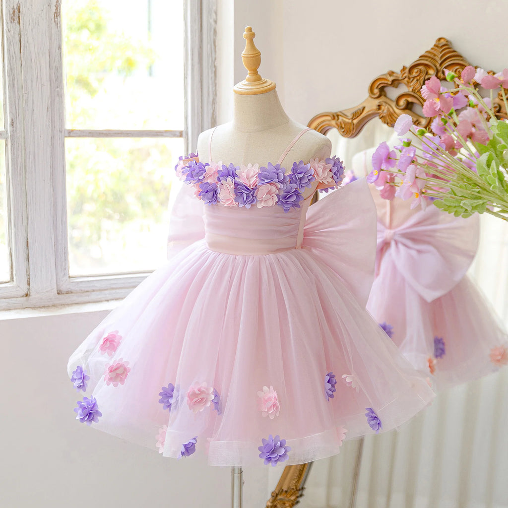 Robe de princesse en tulle fleuri pour filles, idéale pour les mariages et les demoiselles d'honneur