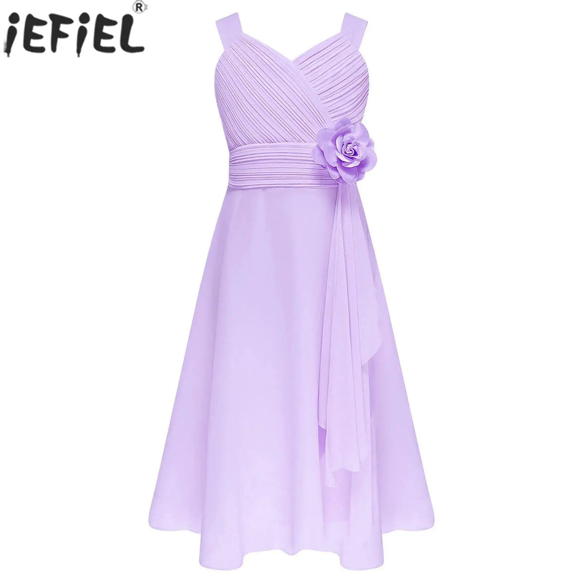 Robe de soirée élégante pour enfants filles, robe Maxi sans manches, corsage froncé en mousseline, robe de princesse de demoiselle d'honneur de mariage