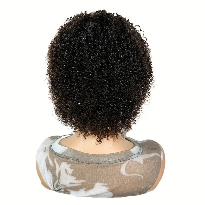 Perruque Brésilienne Naturelle Remy Crépue Bouclée, Cheveux Courts, Faite à la Machine, pour Femme Noire