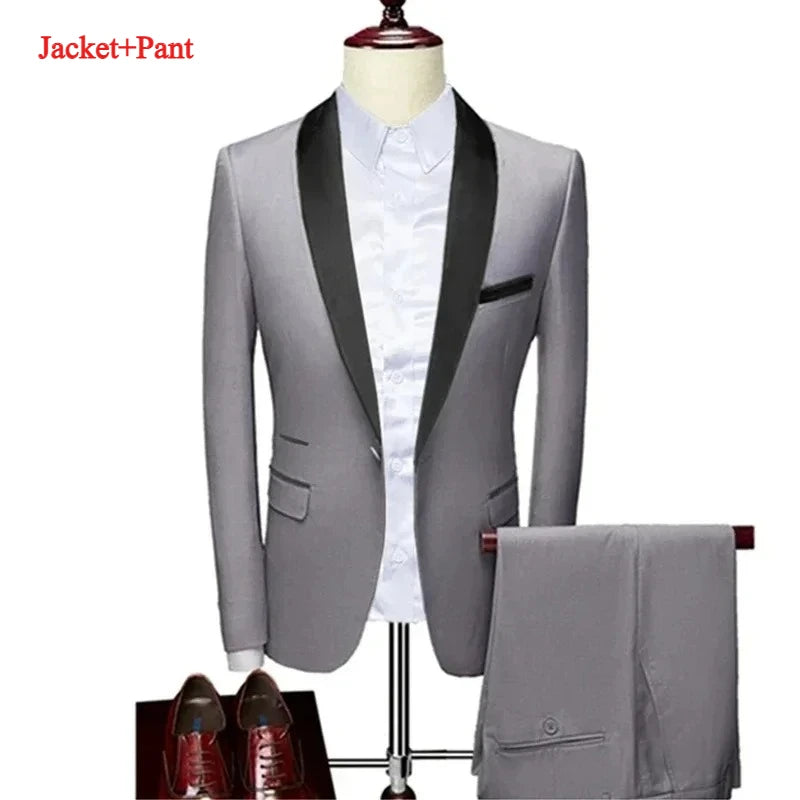 Ensemble de costume noir à revers pour hommes, manteau, gilet, pantalon/affaires pour garçons d'honneur, robe de mariée, pantalon Blazer Fprmal