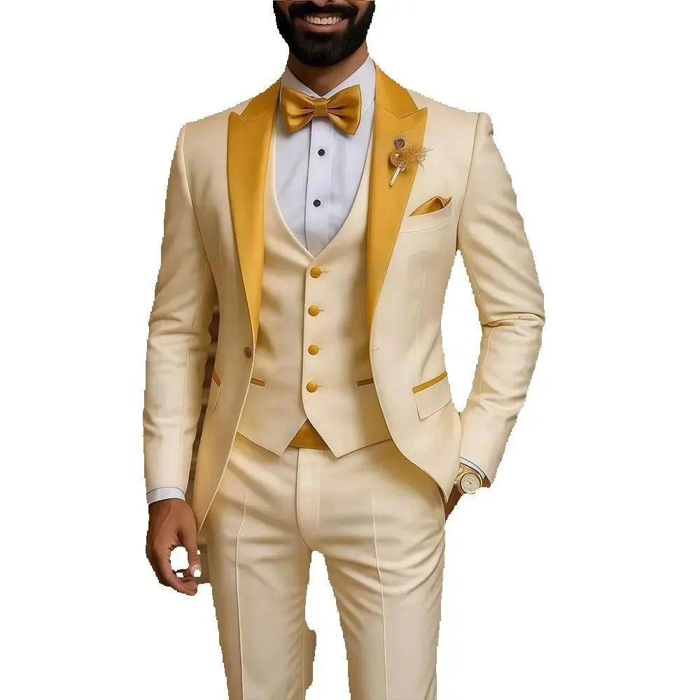 Costume Homme 3 Pièces Revers Pointu Un Bouton Style Italien Champagne pour Mariage Smoking Bal de Promo Coupe Slim Blazer Personnalisé